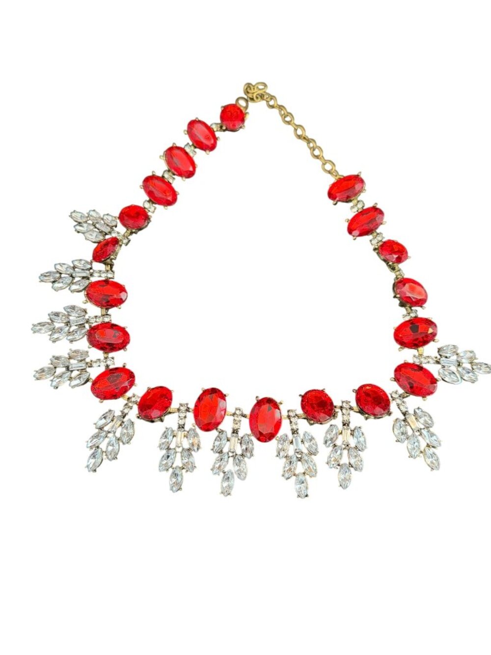 Aratta Statement Necklace With Red & Clear Rhinestones Gold-Tone Chain Adjustabl